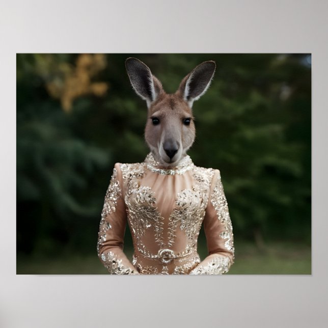 Modisches Kangaroo in Couture Outfit Poster (Vorne)