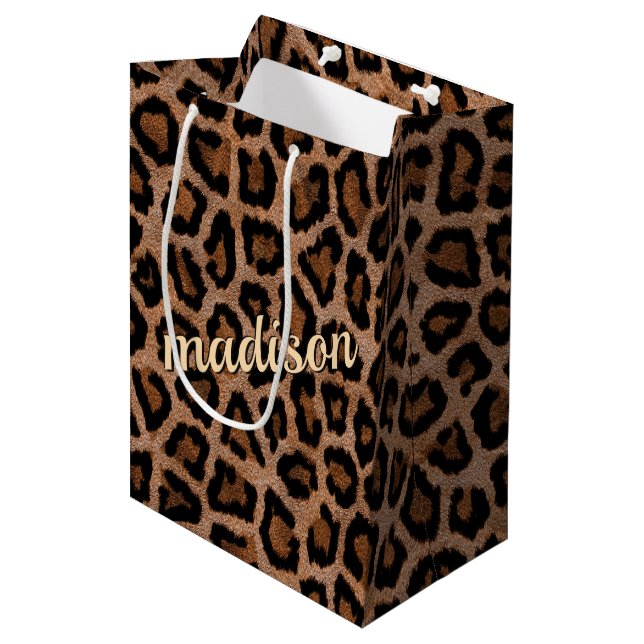 Modisches Leopard-große Katzen-herrliches Mittlere Geschenktüte (Vorderseite Schrägansicht)