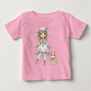 Modisches Mädchen, das mit ihrer Katze spazieren g Baby T-shirt