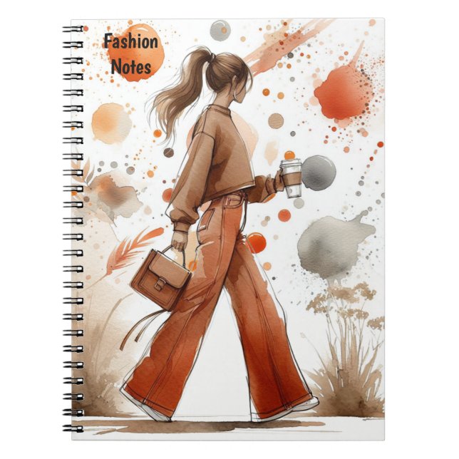 Modisches Mädchen mit Coffee Journal Notizblock (Vorderseite)