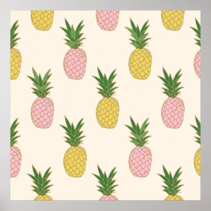 Modisches rosa gelbes tropisches Ananas-Muster Poster