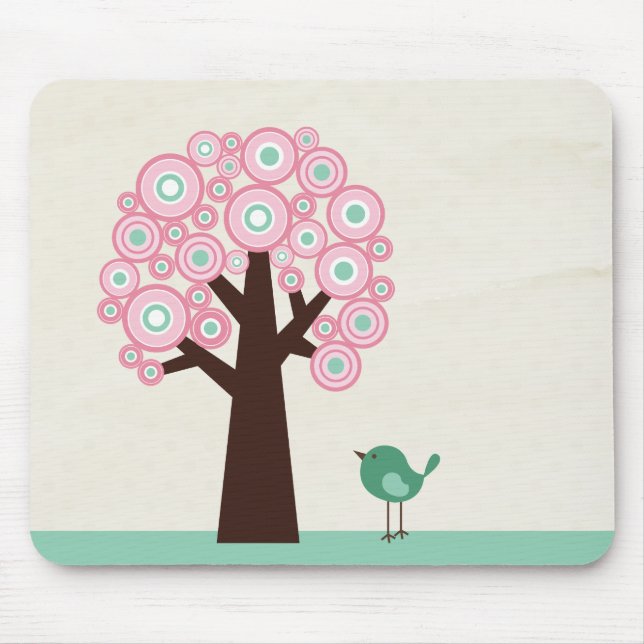 Modisches rosa Grün kreist Baumvogel mousepad ein (Vorne)