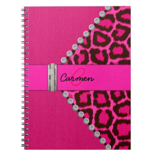 Modisches rosa Leopard-und Scharnier-Monogramm Notizblock
