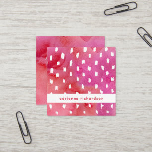 Modisches rosa und rotes Aquarell mit Punkten Quadratische Visitenkarte