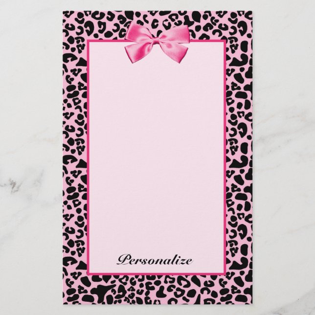 Modisches rosa und schwarzes Leopard-Pink-Band Briefpapier (Vorderseite)