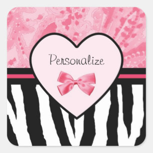 Modisches rosa und schwarzes Zebra-Muster mit Quadratischer Aufkleber