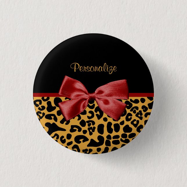 Modisches Schwarzes und Goldleopard-Druck-roter Button (Vorderseite)