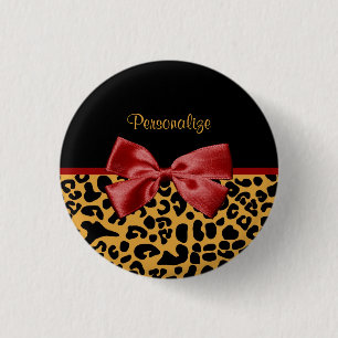 Modisches Schwarzes und Goldleopard-Druck-roter Button