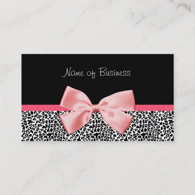 Modisches Schwarzweiss-Leopard-Druck-Rosa-Band Visitenkarte (Vorderseite)