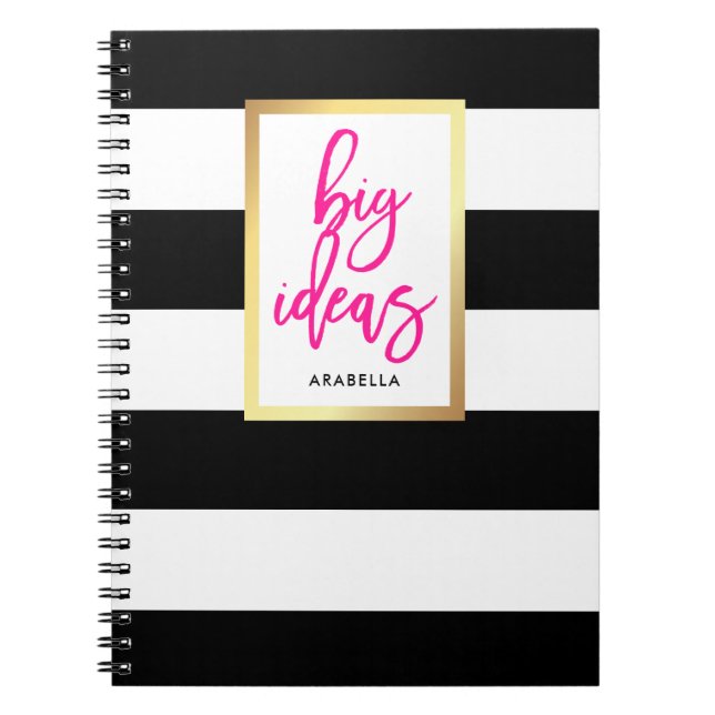 Modisches Schwarzweiss-Streifen-Gold und Notizblock (Vorderseite)