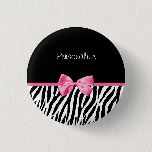 Modisches Schwarzweiss-Zebra-Druck-Rosa-Band Button (Vorderseite)