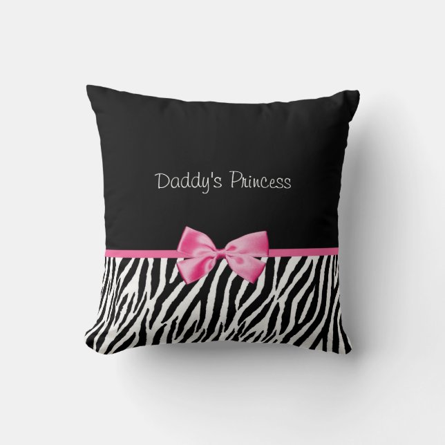 Modisches Schwarzweiss-Zebra-Druck-Rosa-Band Kissen (Vorderseite)