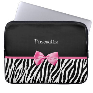 Modisches Schwarzweiss-Zebra-Druck-Rosa-Band Laptopschutzhülle