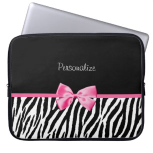 Modisches Schwarzweiss-Zebra-Druck-Rosa-Band Laptopschutzhülle