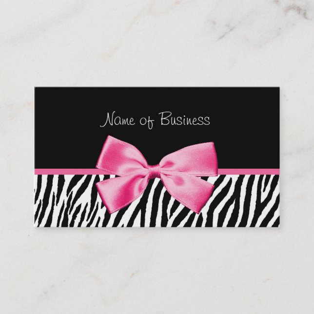 Modisches Schwarzweiss-Zebra-Druck-Rosa-Band Visitenkarte (Vorderseite)