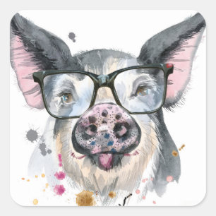 Modisches Schwein Quadratischer Aufkleber