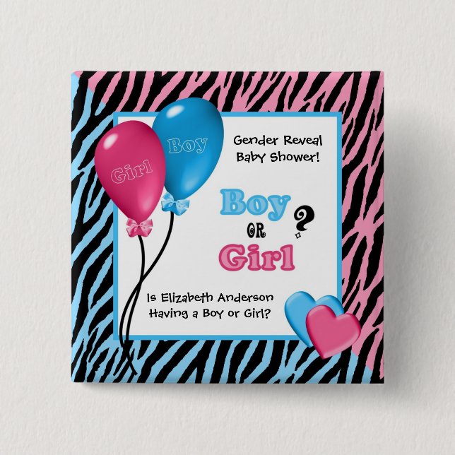 Modisches Zebra-Druck-Geschlecht decken Babyparty Button (Vorderseite)