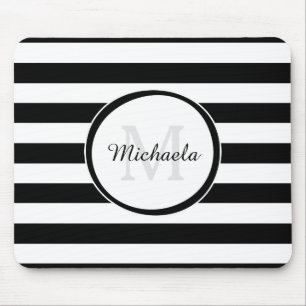 Modish starke Schwarzweiss-Streifen und Monogramm Mousepad