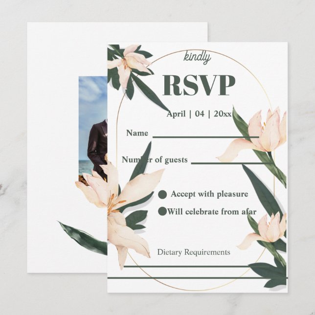 Modren blush pink floral Circle RSVP Cards Einladung (Vorne/Hinten)