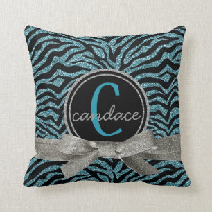 Modwilder Zebra-schwarzes und blaues Monogramm Kissen