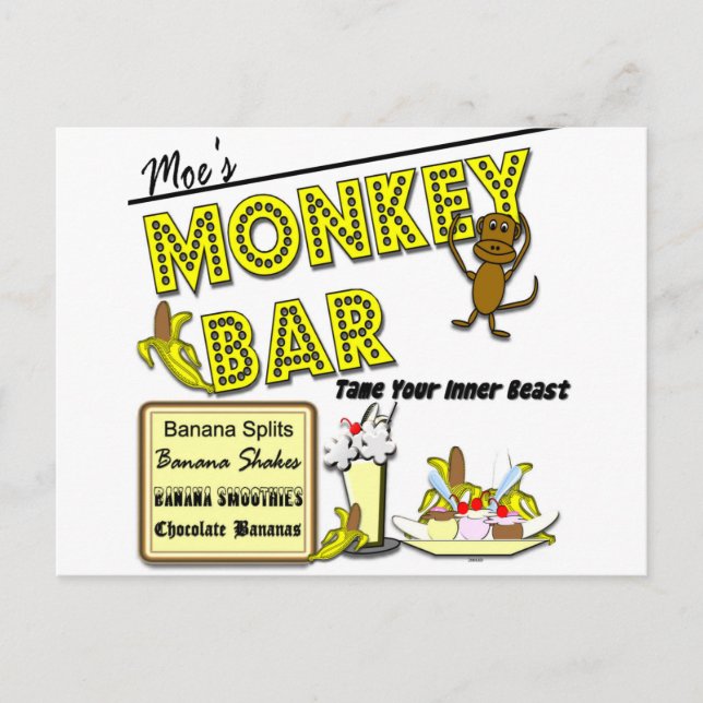 Moes Affe-Bar-Bananae split Postkarte (Vorderseite)