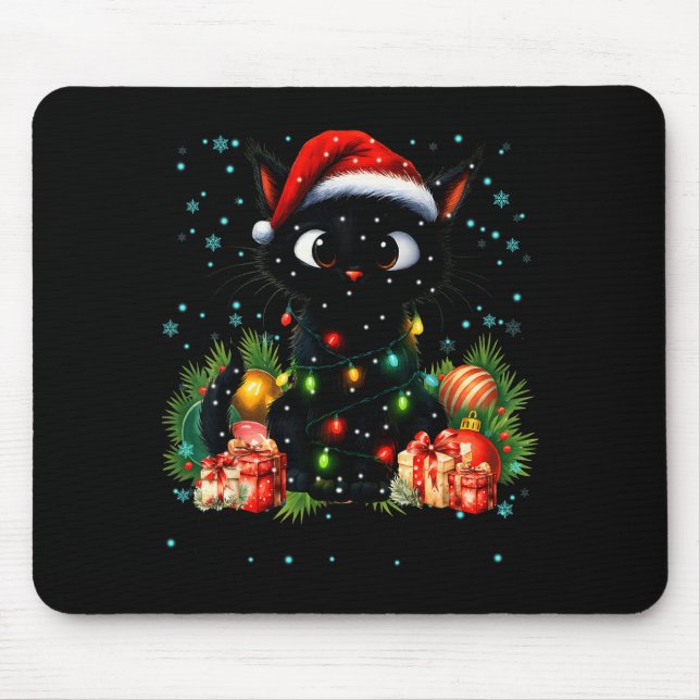Moewy Christmas Black Cute Cat Santa Hat Xmas Wome Mousepad (Vorne)