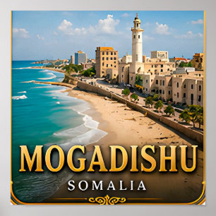 Mogadischu Indischer Ozean und historischer Leucht Poster