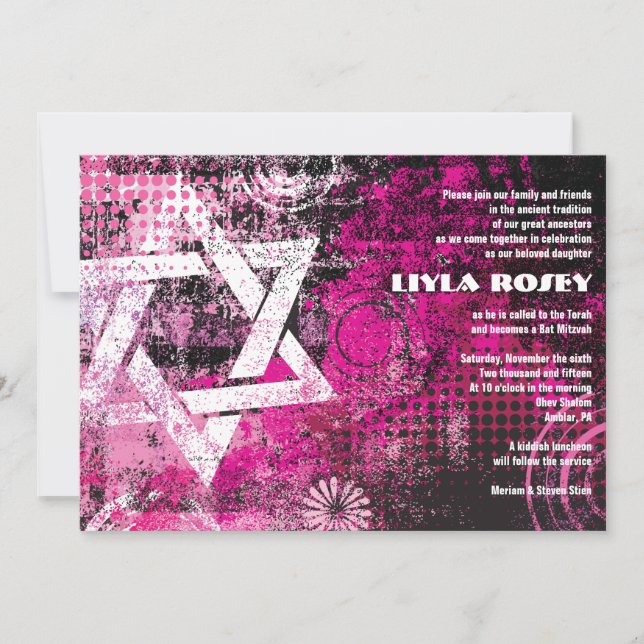 Mogen David Circular Star Bat Mitzvah Einladung (Vorderseite)