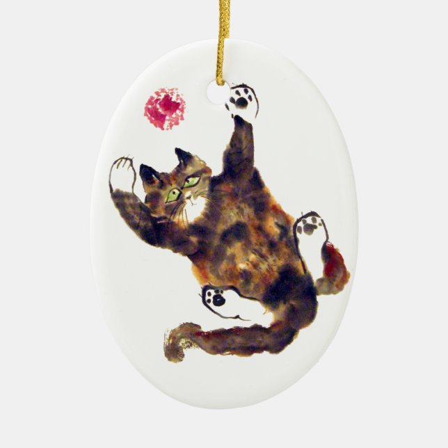 Moggie Belustigung für das Kaliko-Kätzchen Keramikornament (Vorne)
