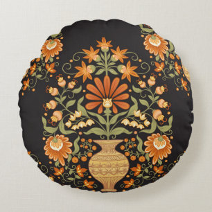 Moghul-Fantasie: Retro-Blumenopulenz Rundes Kissen
