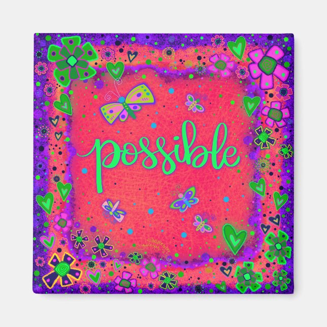 Mögliche Fun Red Colorful Floral Inspirivity Magnet (Vorne)