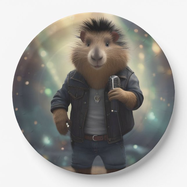 "Mohawk Capybara: Rockin' der Fluss!" Pappteller (Vorderseite)