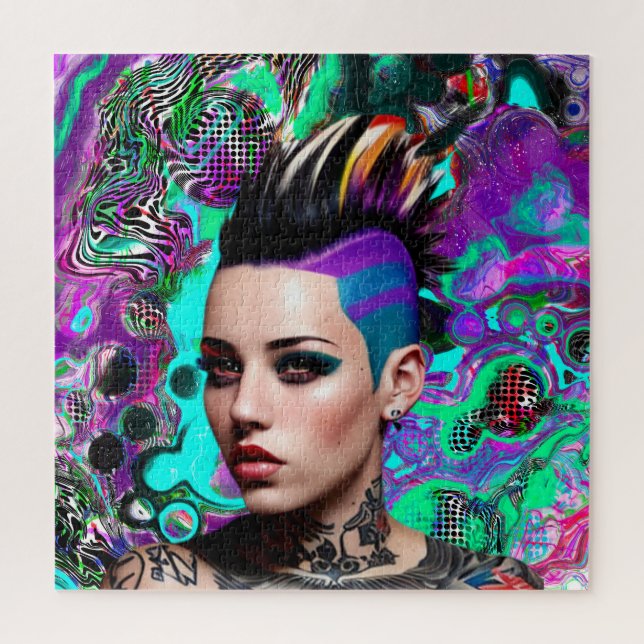 Mohawk Punk Girl Abstrakt Art (Vertikal)