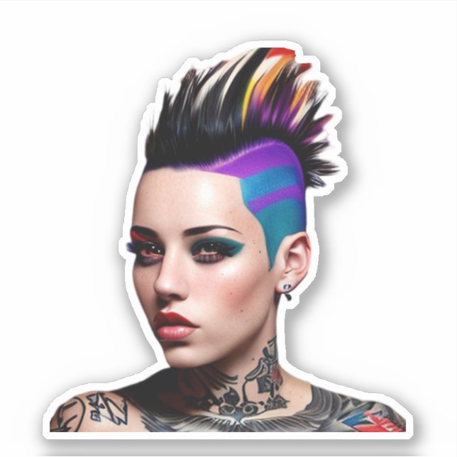 Mohawk Punk Girl Abstrakt Art Aufkleber (Vorderseite)