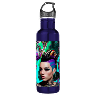 Mohawk Punk Girl Abstrakt Art Edelstahlflasche