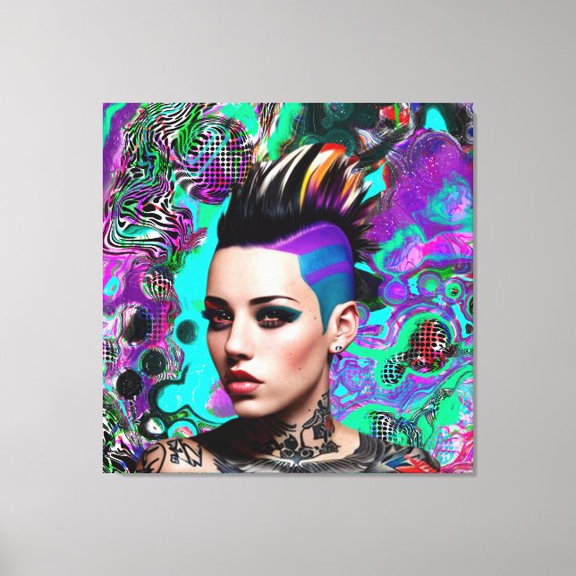 Mohawk Punk Girl Abstrakt Art Leinwanddruck (Vorderseite)