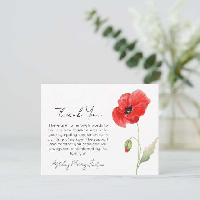Mohn Abschied Dankeskarten Trauerfall Dankeskarte (Stehend Vorderseite)