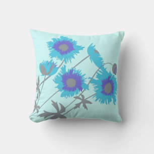 Mohn aqua, blau, lila grauer Wurfkissen Kissen
