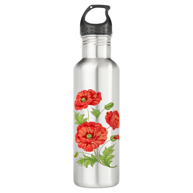 Mohn aus Blume Edelstahlflasche (Vorderseite)