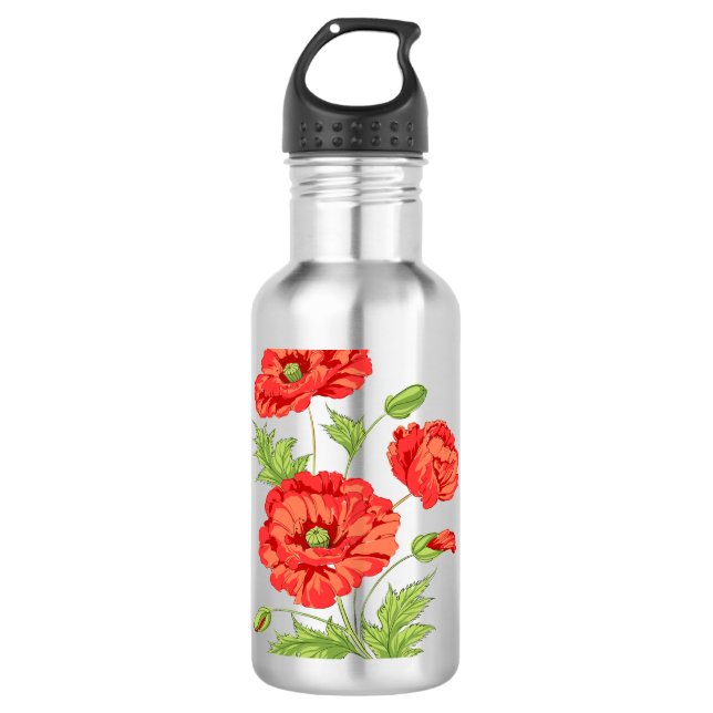 Mohn aus Blume Edelstahlflasche (Vorderseite)