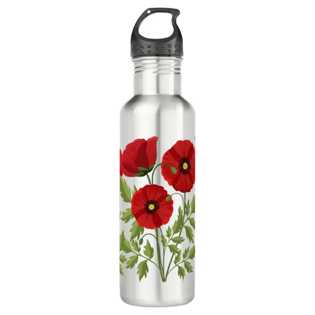 Mohn blüht fröhlich Sommer Blume Edelstahlflasche (Vorderseite)