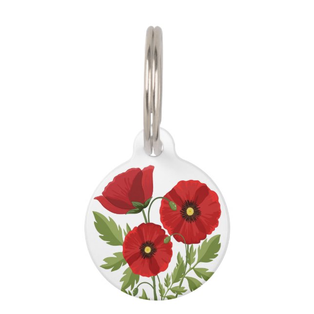 Mohn blüht fröhlich Sommer Blume Haustiermarke (Vorderseite)