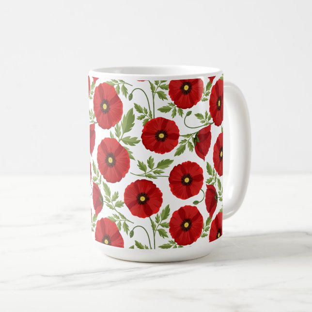 Mohn blüht fröhlich Sommer Blume Kaffeetasse (VorderseiteRechts)