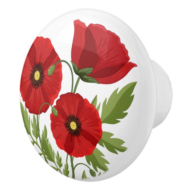Mohn blüht fröhlich Sommer Blume Keramikknauf (Rechts)