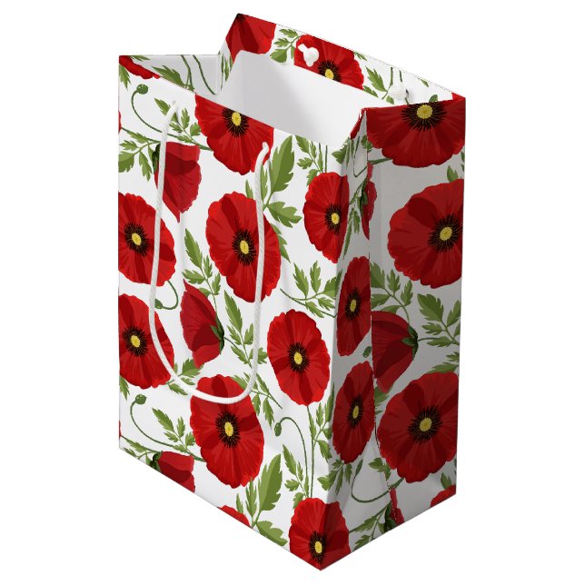 Mohn blüht fröhlich Sommer Blume Mittlere Geschenktüte (Vorderseite Schrägansicht)
