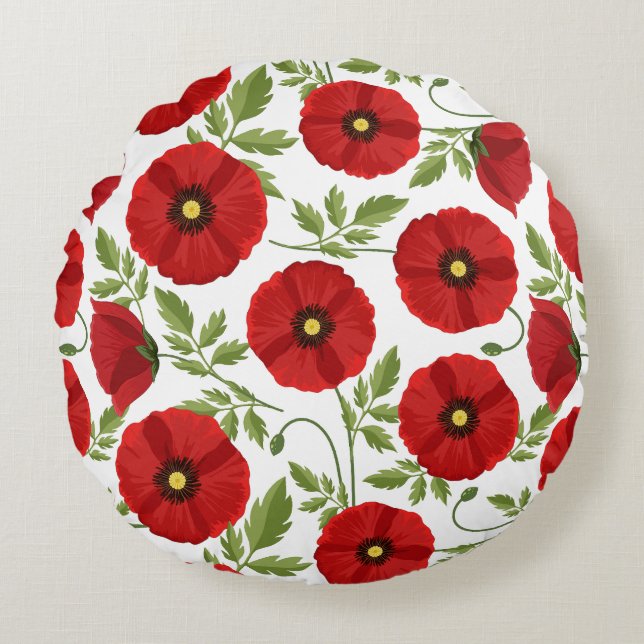 Mohn blüht fröhlich Sommer Blume Rundes Kissen (Vorderseite)