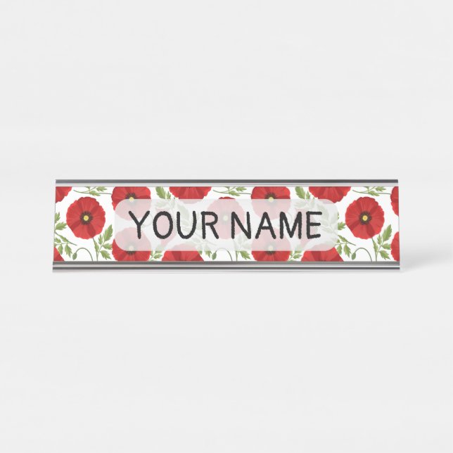 Mohn blüht fröhlich Sommer Blume Schreibtischnamensplakette (Vorderseite )