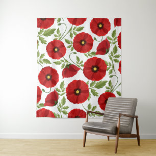 Mohn blüht fröhlich Sommer Blume Wandteppich