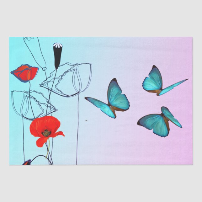 Mohn-Blume und Schmetterlingsdekoupage  Seidenpapier (Vorderseite)
