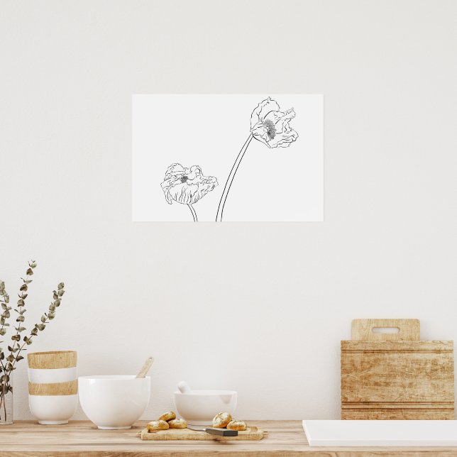 Mohn Botanische Linienkunst Poster (Küche)